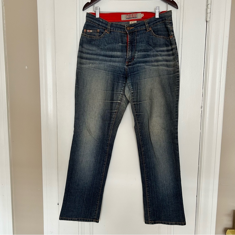 Indigo Red Dark blue Relaxed Jeans with Classic Fading